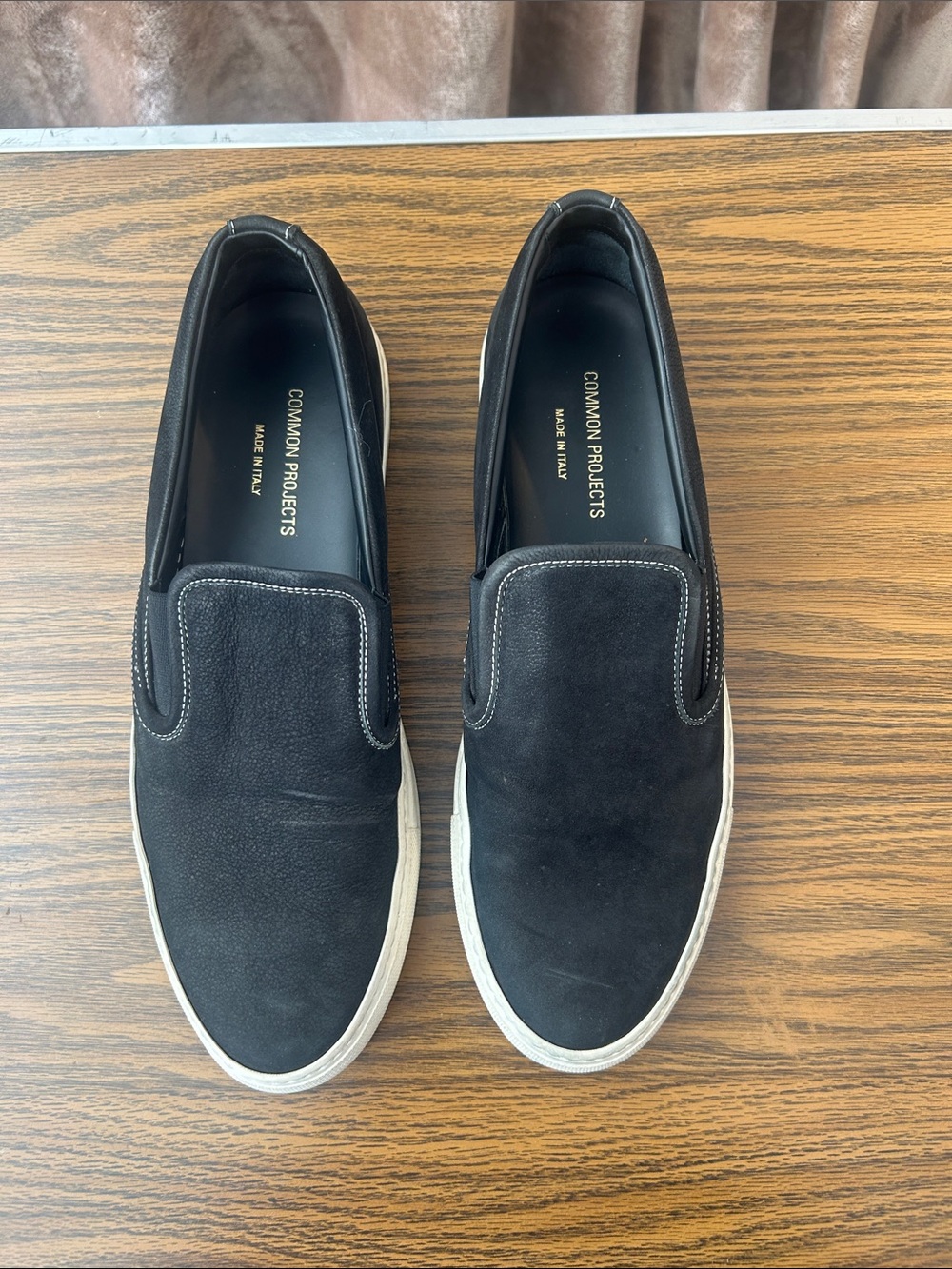 Common Projects Black Slip-On Suede Sneakers with White Sole